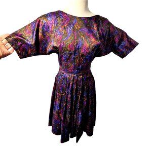 1950s Alice Junior Day Dress Sz XS/S Boat Neck Raglan Sleeve Full Pleated Skirt